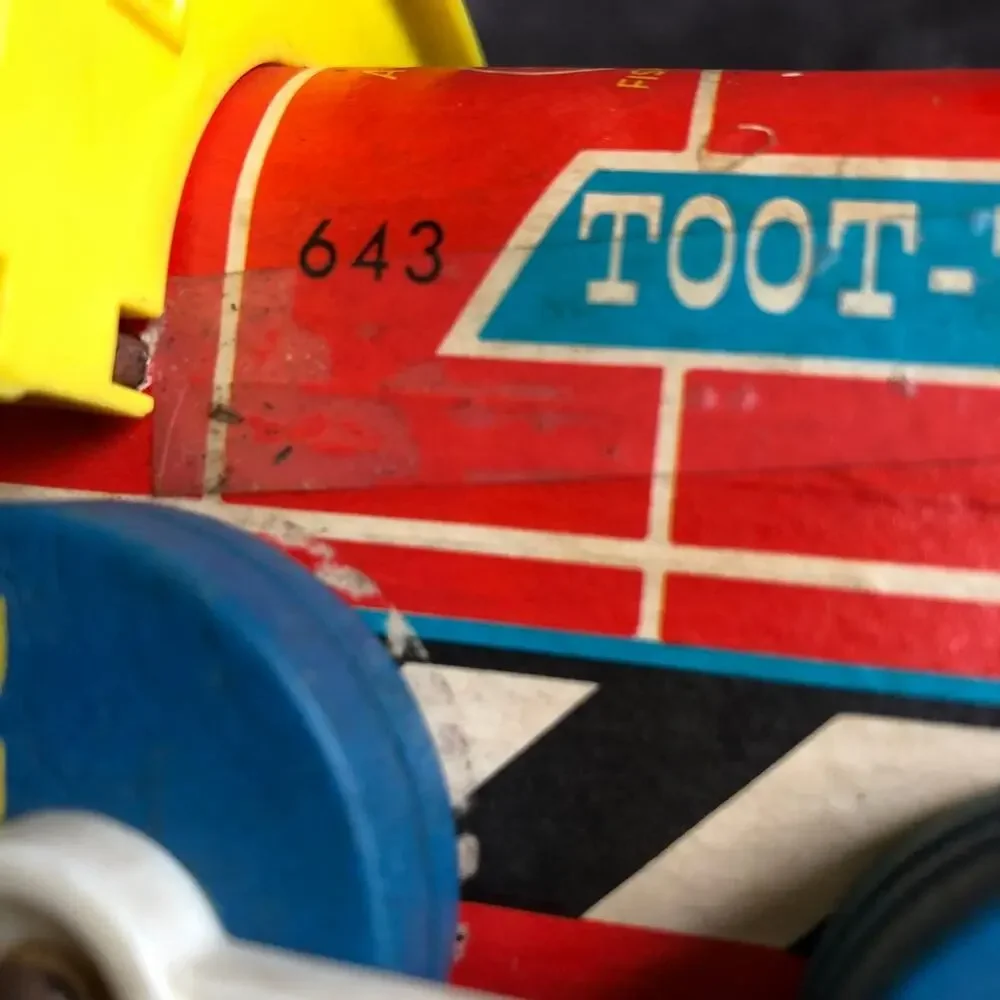 Vintage Fisher Price Train Engine 1964 Locomotive Toy #643 Toot Toot Blue Wheels
